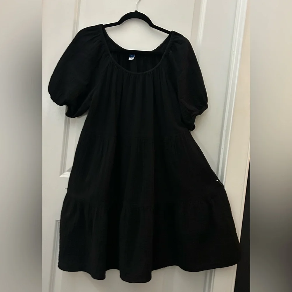 Preowned•Old Navy Black Puff Sleeve Gauze Tiered Peasant Dress•Size XL•2 Pocket - Picture 2 of 9